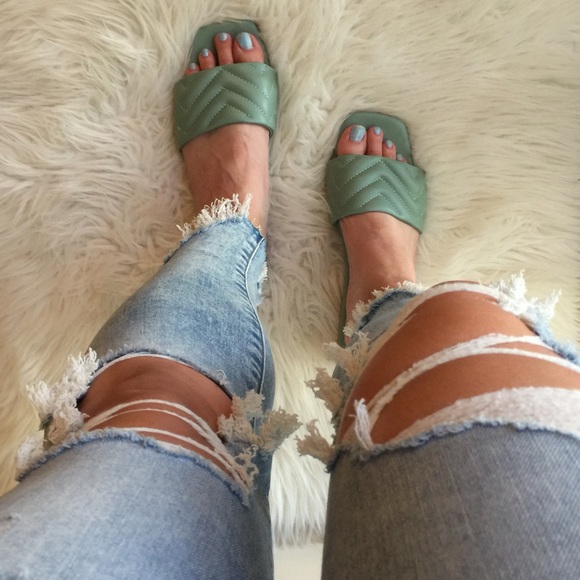 Sea Foam Quilted Square Toe Sandals - Picture 14 of 16
